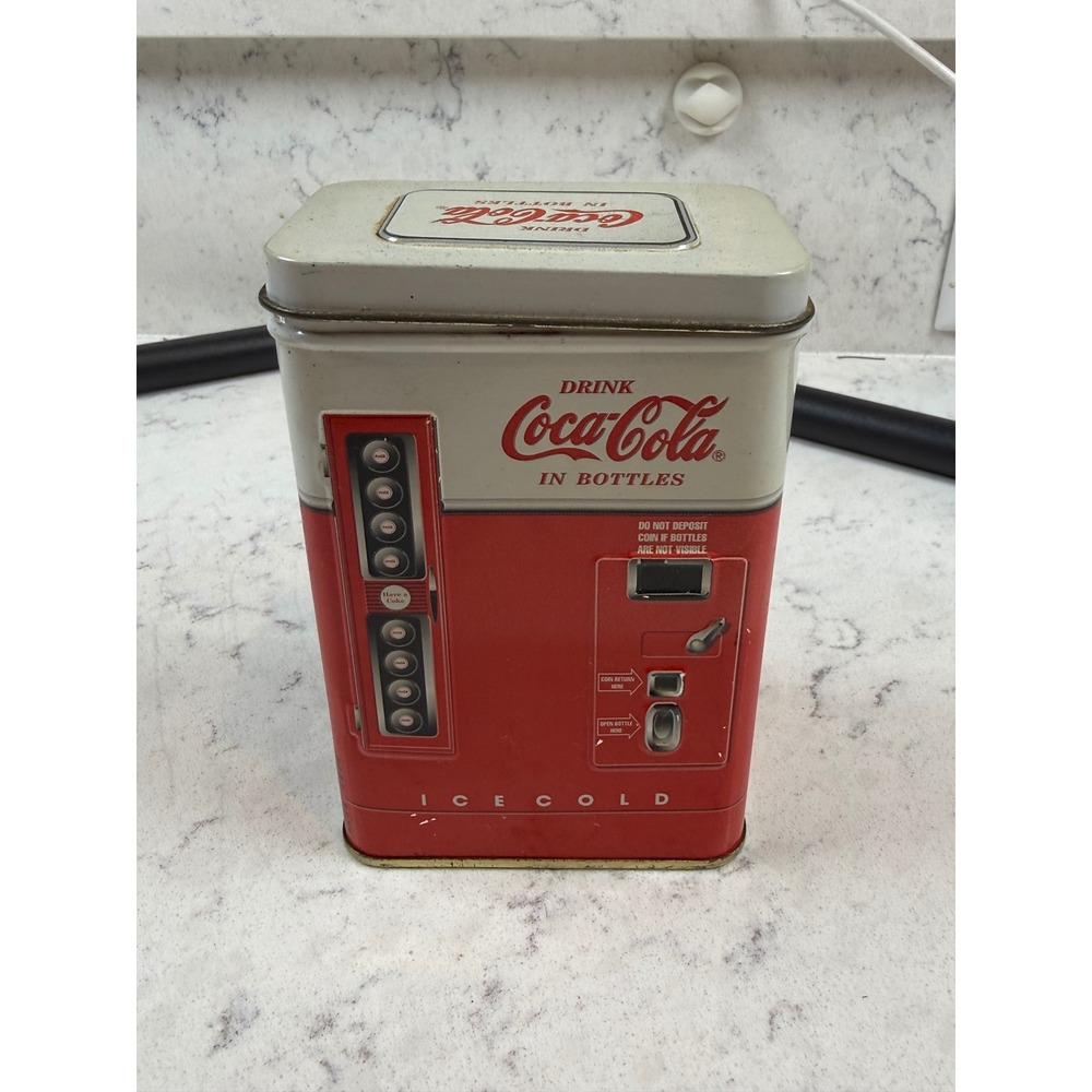 Vintage 1996 Coca-Cola Vending Machine Tin Box Co Red White Soda‎ Collectible